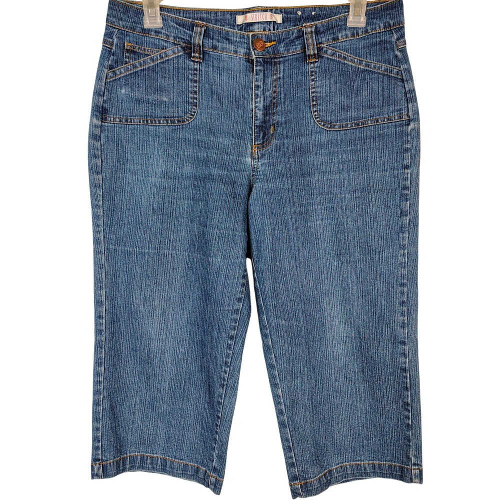 Bill Blass Jeanswear Womens Blue Denim Stretch Capris Petite Size 12P Cropped